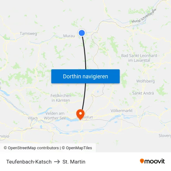 Teufenbach-Katsch to St. Martin map
