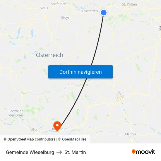 Gemeinde Wieselburg to St. Martin map