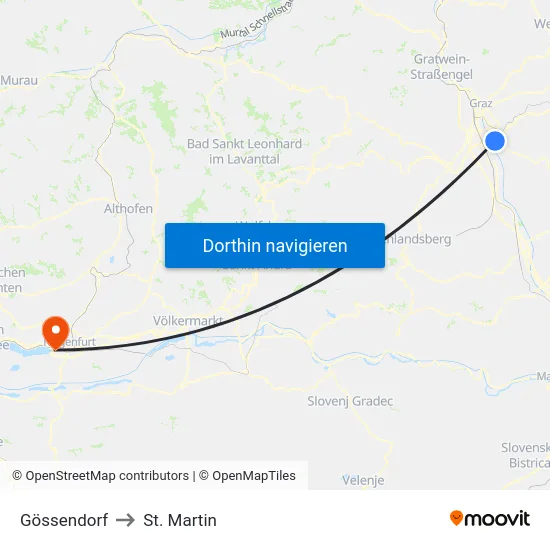 Gössendorf to St. Martin map