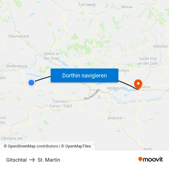 Gitschtal to St. Martin map