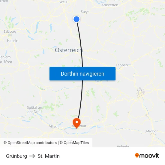 Grünburg to St. Martin map