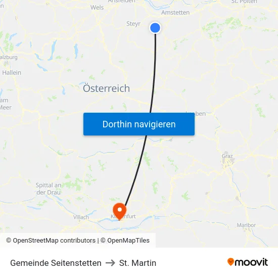 Gemeinde Seitenstetten to St. Martin map
