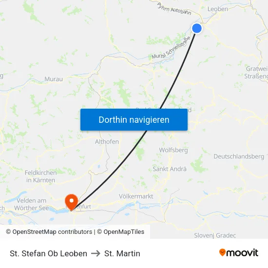 St. Stefan Ob Leoben to St. Martin map