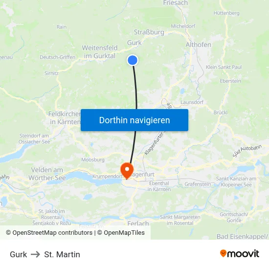 Gurk to St. Martin map