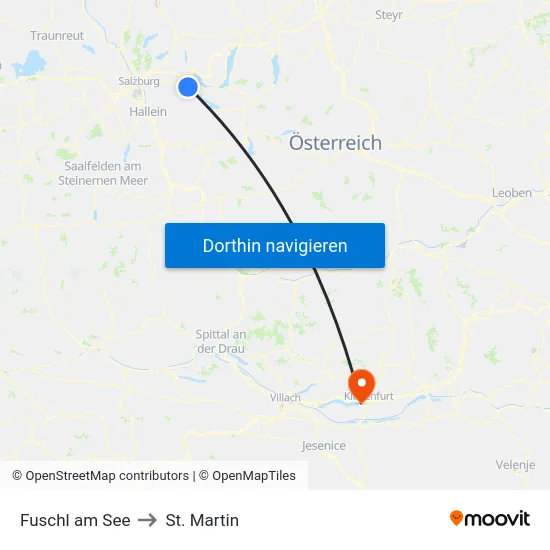 Fuschl am See to St. Martin map