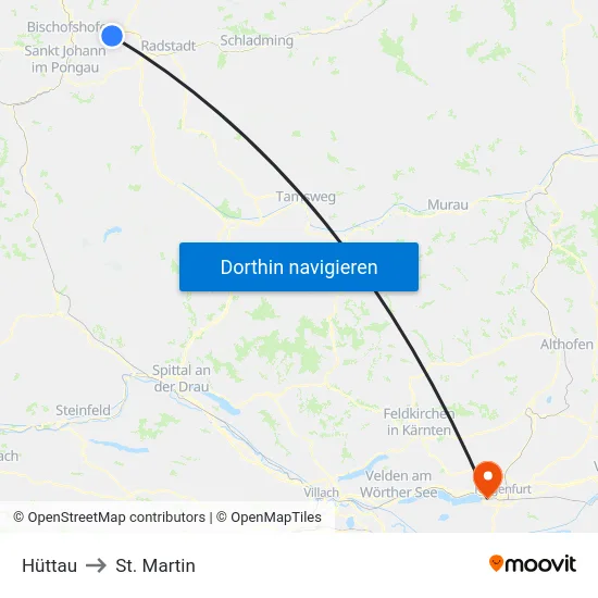Hüttau to St. Martin map