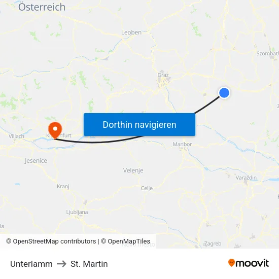 Unterlamm to St. Martin map