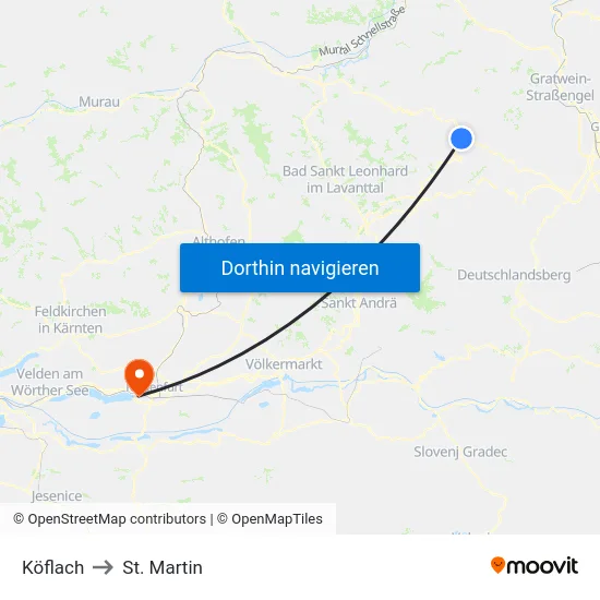 Köflach to St. Martin map