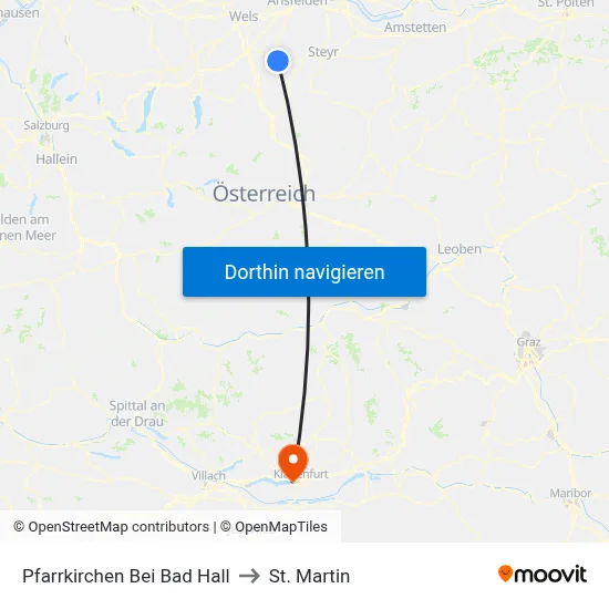 Pfarrkirchen Bei Bad Hall to St. Martin map