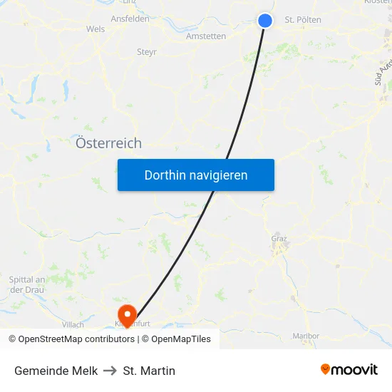 Gemeinde Melk to St. Martin map