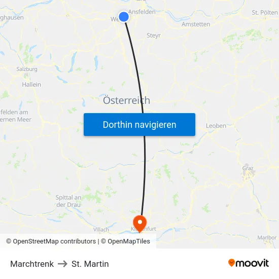 Marchtrenk to St. Martin map