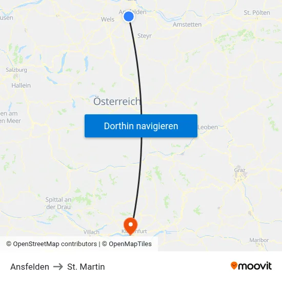 Ansfelden to St. Martin map