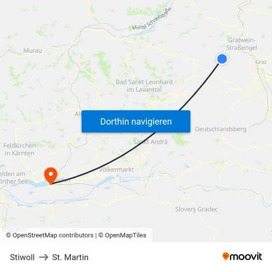 Stiwoll to St. Martin map