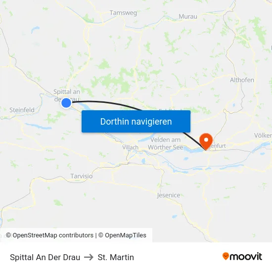 Spittal An Der Drau to St. Martin map