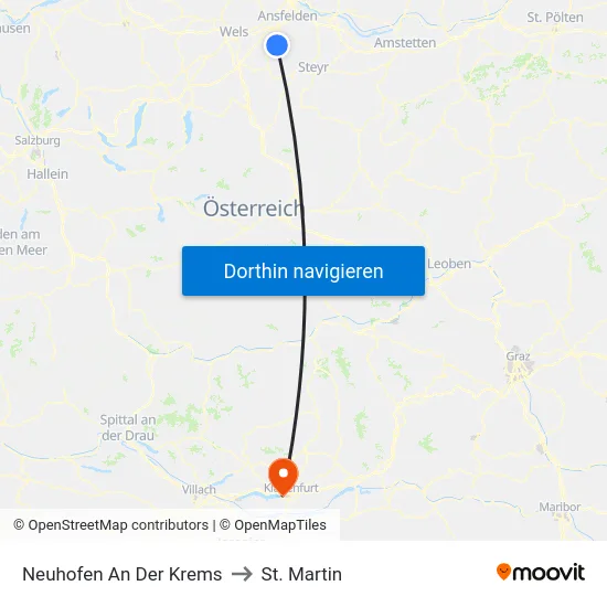 Neuhofen An Der Krems to St. Martin map
