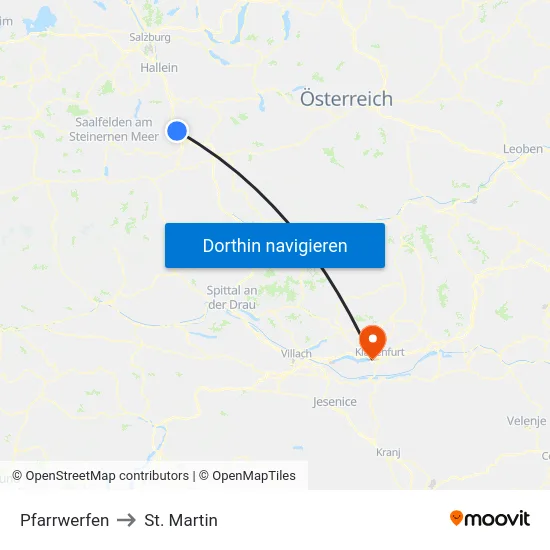 Pfarrwerfen to St. Martin map