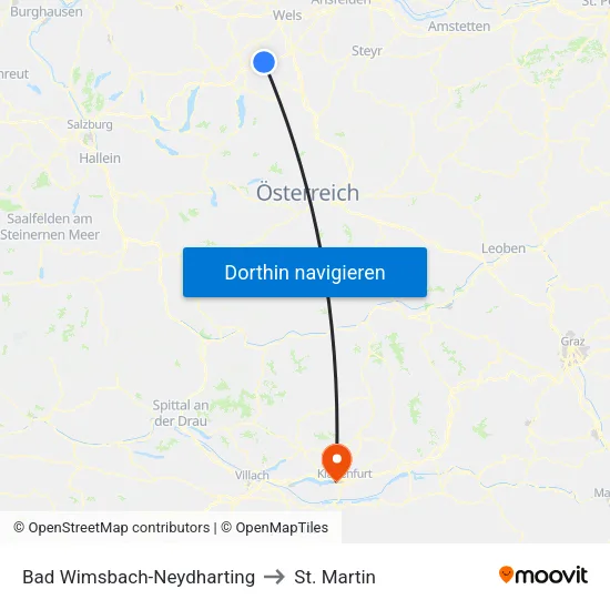 Bad Wimsbach-Neydharting to St. Martin map