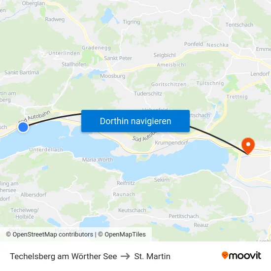 Techelsberg am Wörther See to St. Martin map