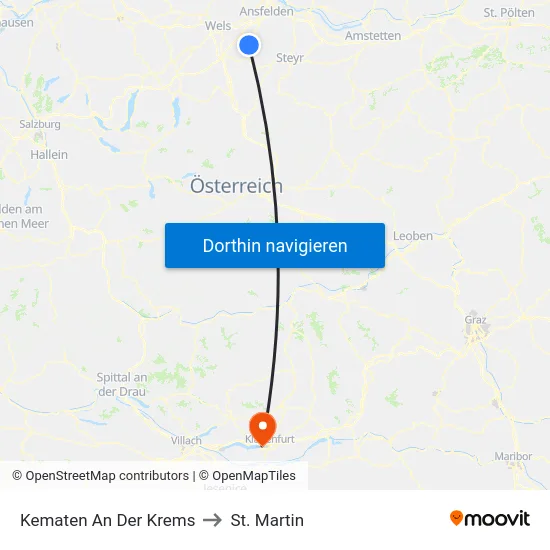 Kematen An Der Krems to St. Martin map