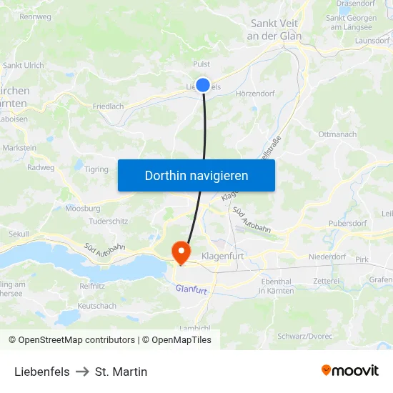 Liebenfels to St. Martin map