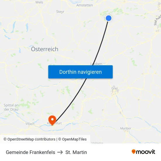 Gemeinde Frankenfels to St. Martin map