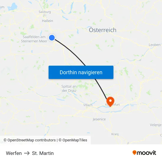 Werfen to St. Martin map