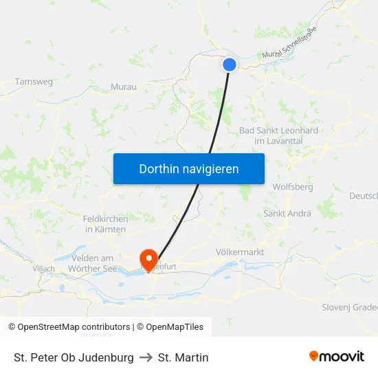 St. Peter Ob Judenburg to St. Martin map