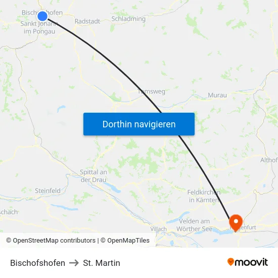 Bischofshofen to St. Martin map