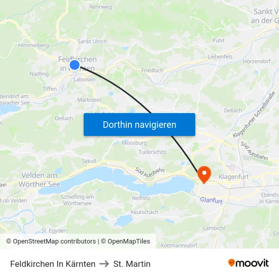 Feldkirchen In Kärnten to St. Martin map