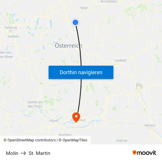 Molln to St. Martin map