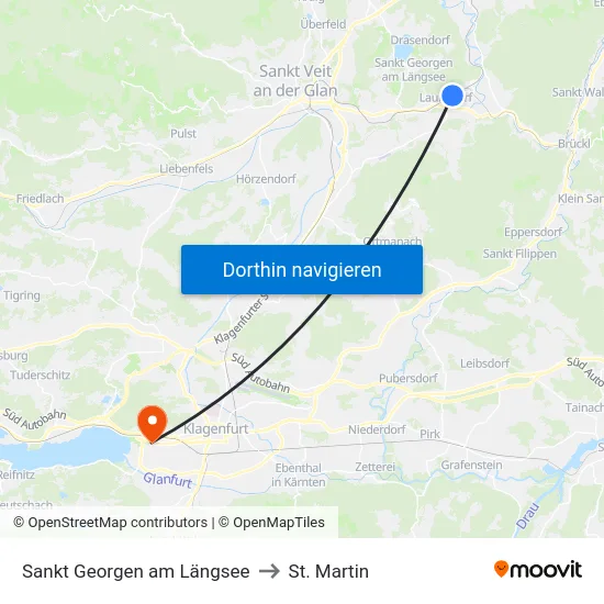Sankt Georgen am Längsee to St. Martin map
