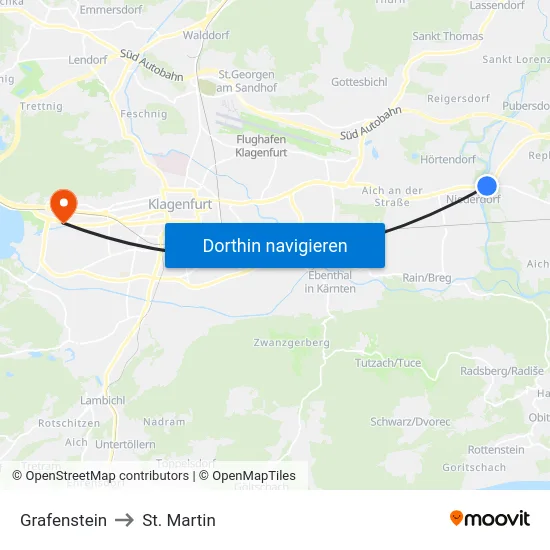 Grafenstein to St. Martin map
