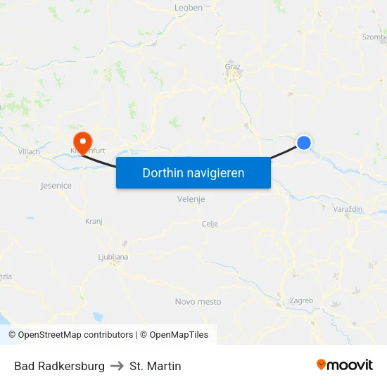 Bad Radkersburg to St. Martin map