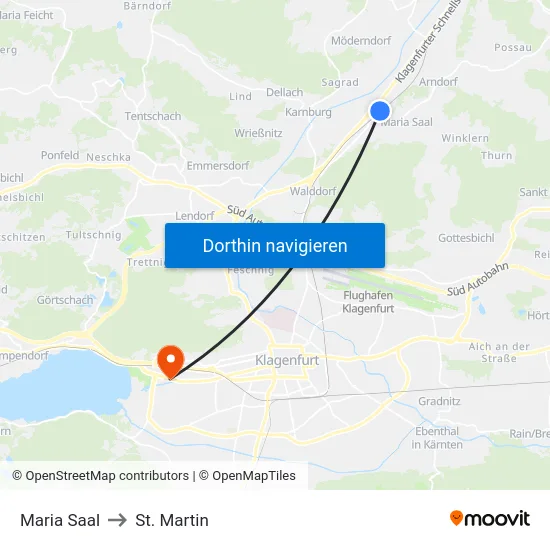 Maria Saal to St. Martin map