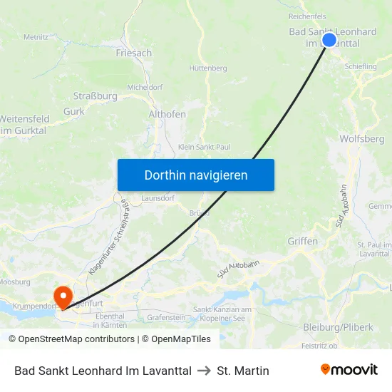 Bad Sankt Leonhard Im Lavanttal to St. Martin map