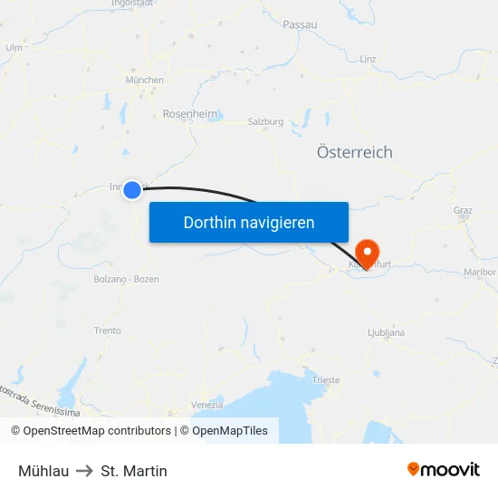 Mühlau to St. Martin map