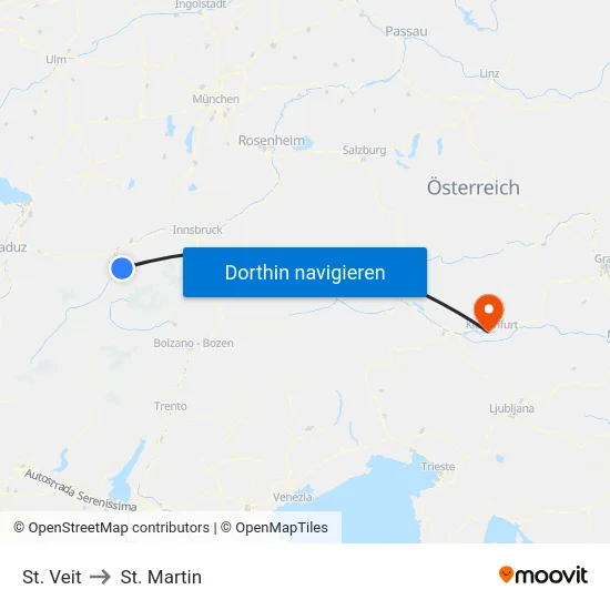 St. Veit to St. Martin map