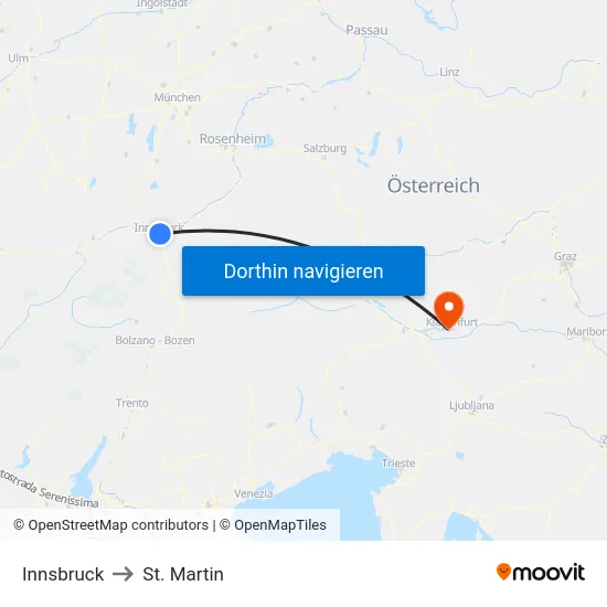 Innsbruck to St. Martin map