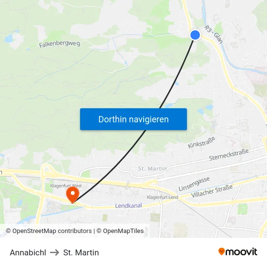 Annabichl to St. Martin map