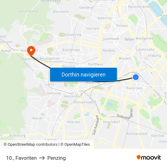 10., Favoriten to Penzing map