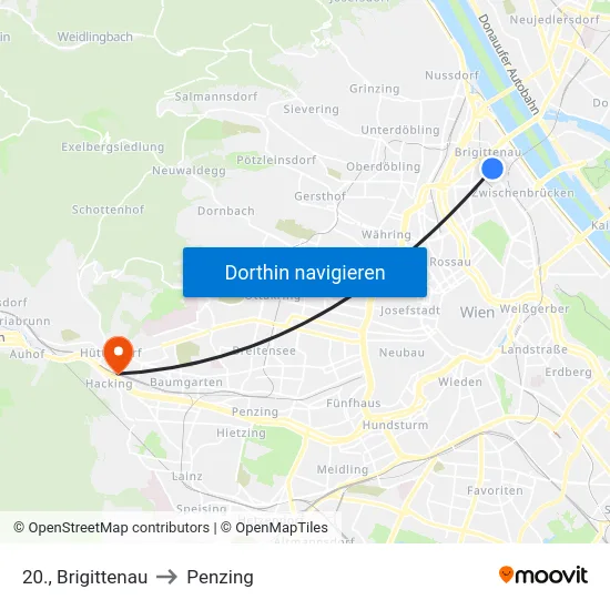 20., Brigittenau to Penzing map