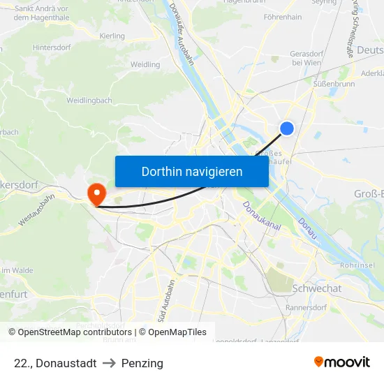 22., Donaustadt to Penzing map