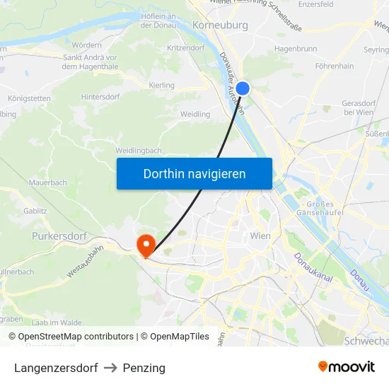Langenzersdorf to Penzing map