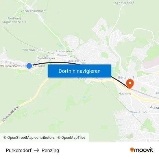 Purkersdorf to Penzing map