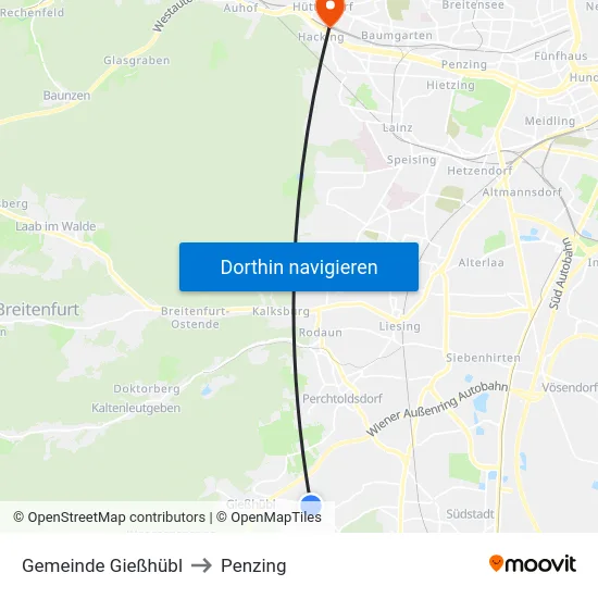 Gemeinde Gießhübl to Penzing map