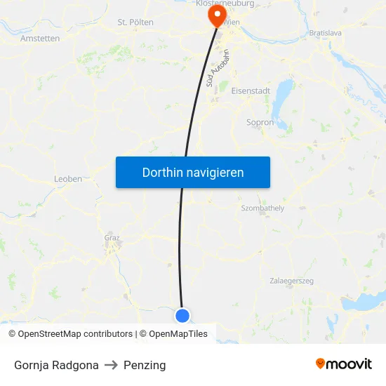 Gornja Radgona to Penzing map