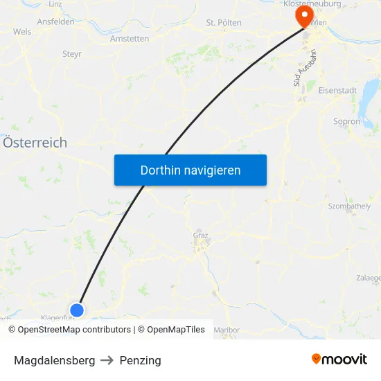 Magdalensberg to Penzing map