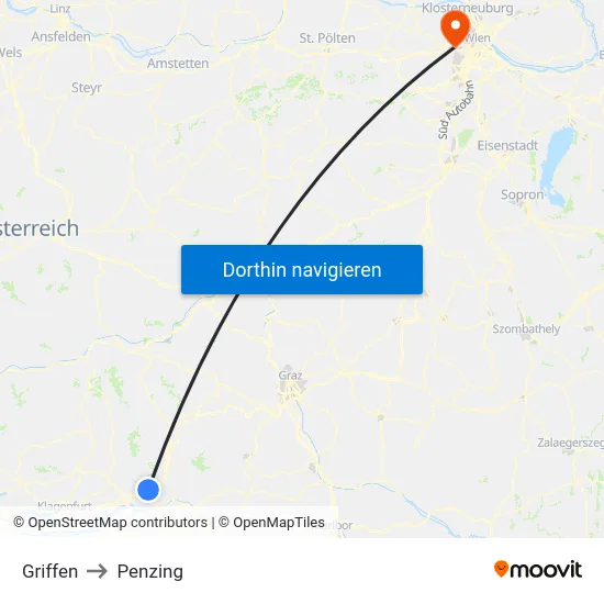 Griffen to Penzing map
