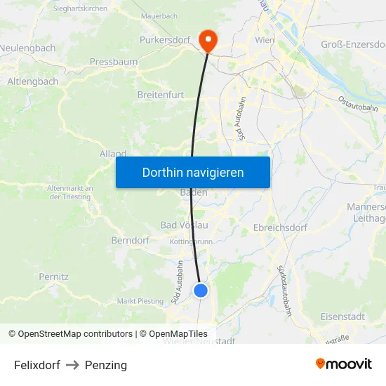 Felixdorf to Penzing map