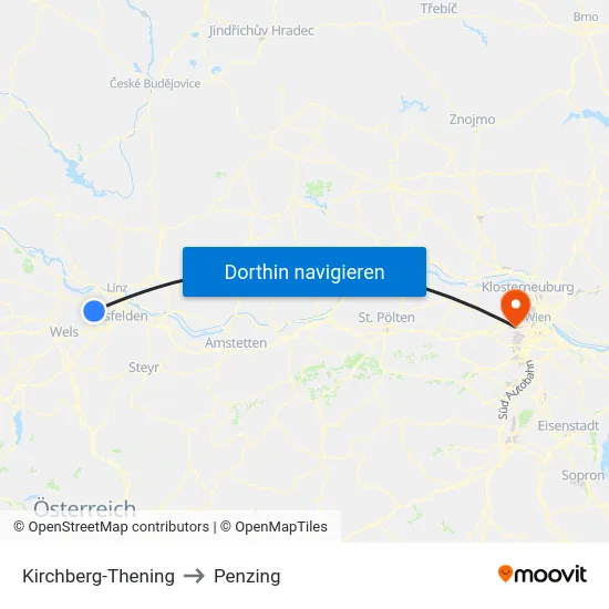 Kirchberg-Thening to Penzing map